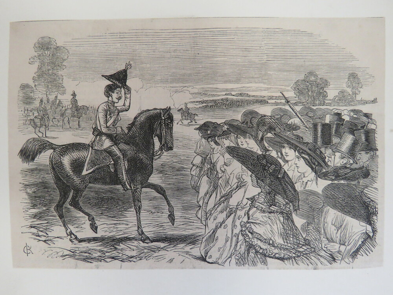 Officer on horseback and crowd of well dressed people