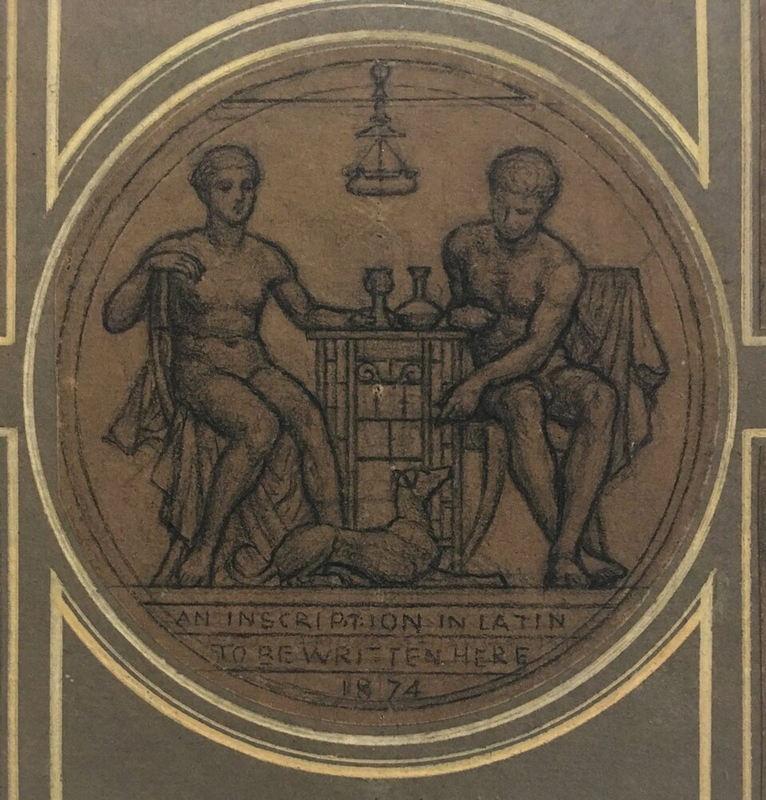Design for Ivory Plaque to be inlaid in a Serving Table: A Man and a Woman seated at a Table with a Dog at their Feet