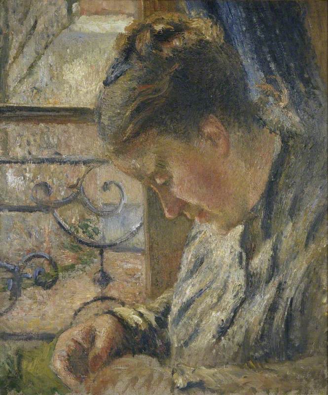 Mme Pissarro sewing beside a Window