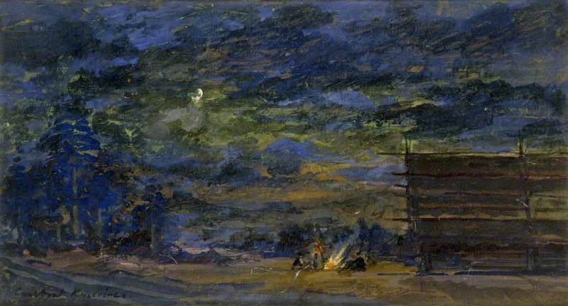 Nocturnal Landscape with a Group round a Fire