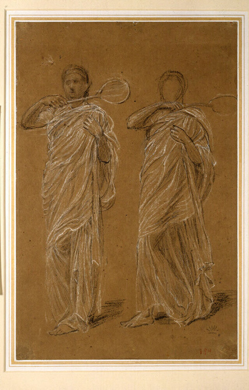 Recto: Two draped Figures: Studies for 'Battledore' and 'Shuttlecock'
Verso: One draped Figure