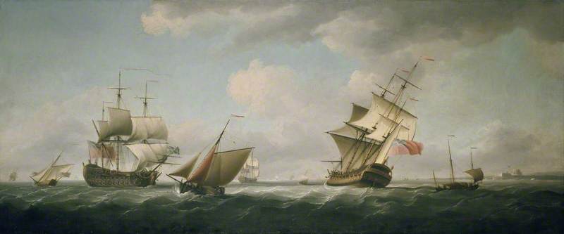 Shipping in a Breeze, with a Cutter close-hauled in the foreground