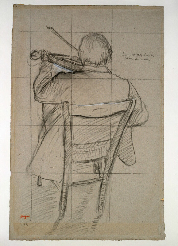 A seated violinist seen from behind