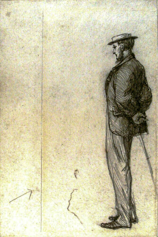 A Man standing, seen from the side