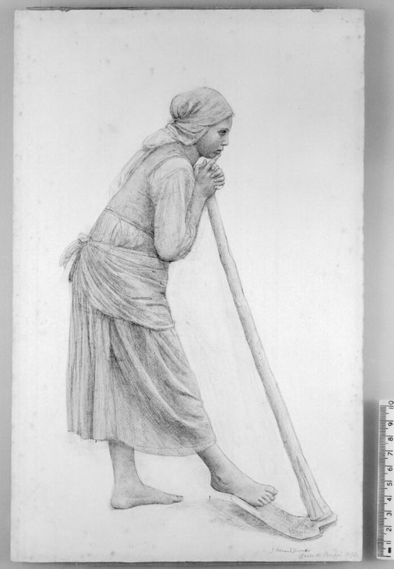 Italian peasant Girl leaning on a Scythe