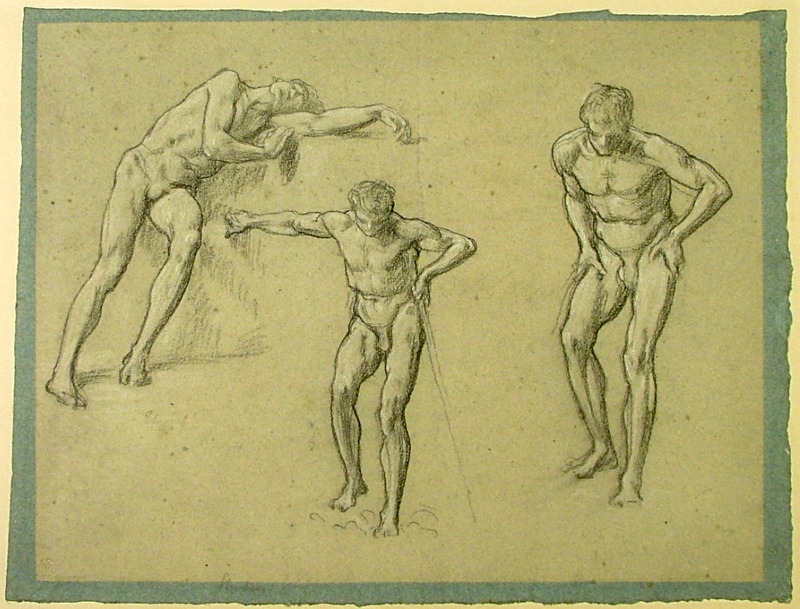 Three studies of a male nude