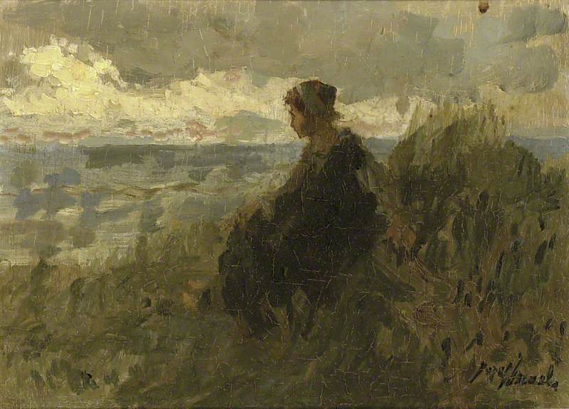A Fishergirl on a Dune, knitting