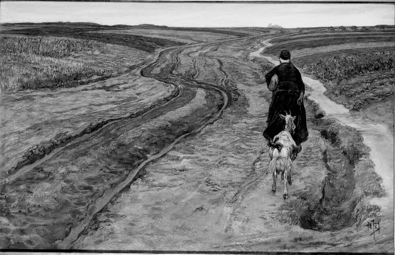 Woman leading Goat on moor