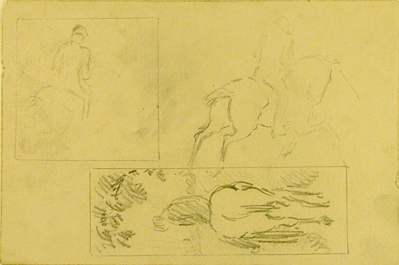 Man riding side-saddle and other studies