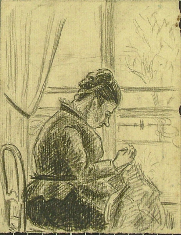 Woman sewing beside a Window