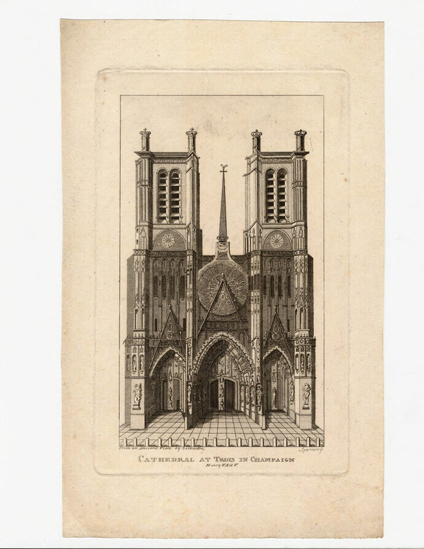 Facade of the gothic cathedral at Trois, with two towers and three portals