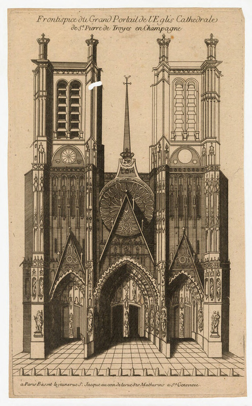 Facade of the gothic cathedral at Trois, with two towers and three portals