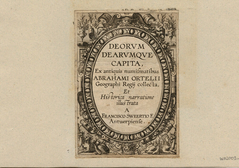 Frontispiece to the series with title in an ornate cartouche decorated with fruits and flower garlands, with harpies in the lower corners