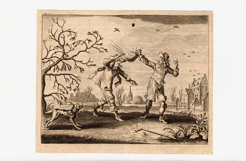 Boy bursting his companion's balloon