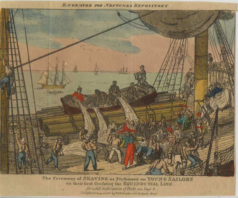 The ceremony of shaving as performed on young sailors on their first crossing of the Equinoctial Line