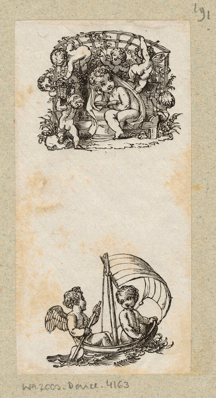 Cherubs in a garden arbour and Cherubs sailing