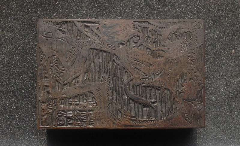 Woodblock for The Queen and her Attendants, illustration to 'Queen of the Fishes'
