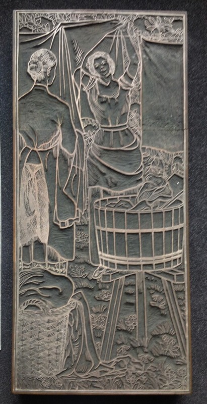 One of four woodblocks for Les Lavandières, the line block