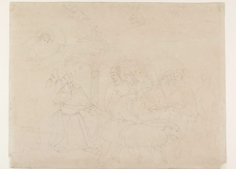 Pencil Outline of a Part of the Fresco of 'The Friends of Job' in the Camposanto, Pisa, attributed to Taddeo Gaddi
