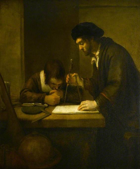 The Mathematician, a Scholar with Dividers and a Set Square at a Table in His Study Attended by a Pupil