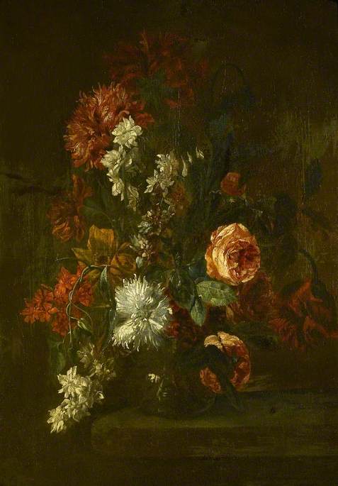 Still Life with Flowers in a Glass Vase upon a Stone Ledge