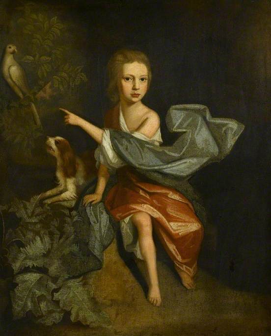Portrait of a Boy with a Parrot and a Spaniel