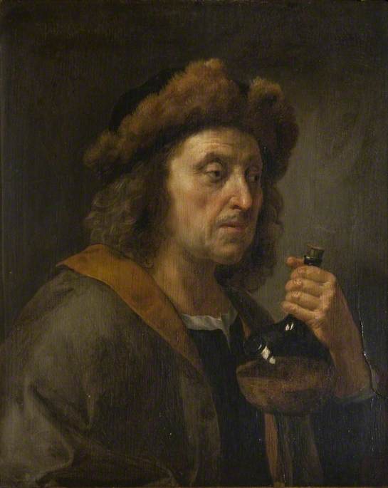 Portrait of a Man in a Fur Cap with a Bottle