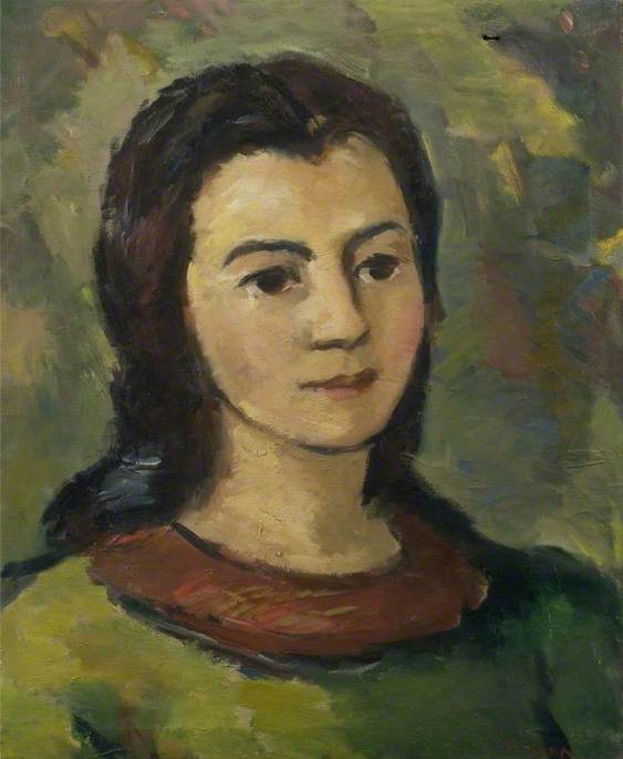Portrait of a Young Woman with a Green Dress and a Brown Collar*