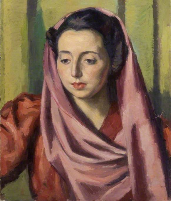 Portrait of a Woman with a Purple Shawl and a Red Dress*
