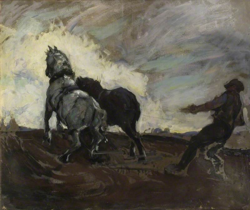 A Man Ploughing with Two Horses
