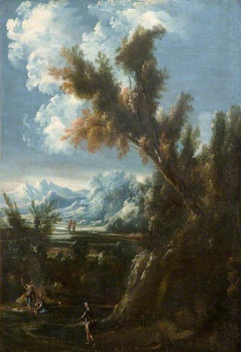 Mountainous Wooded Landscape with Figures