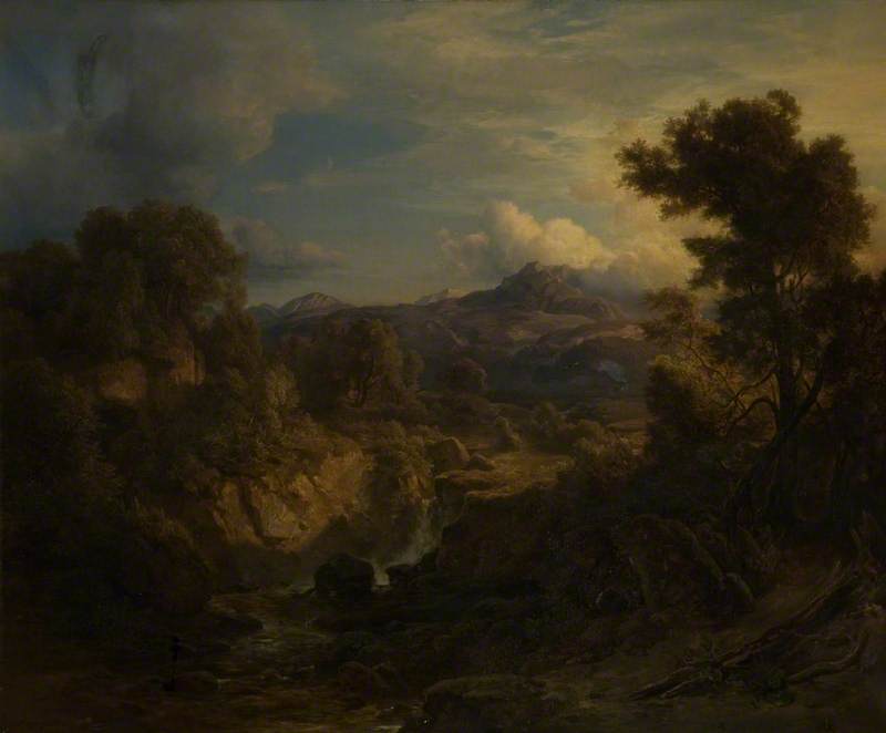 Landscape with Mountains and Waterfall