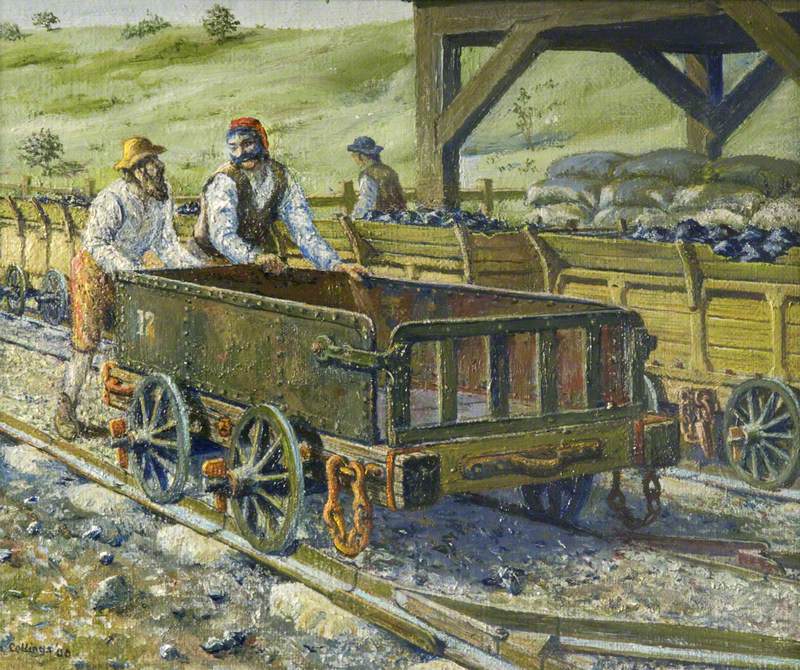 Conjectural Painting of Iron and Wooden Plateway Waggons