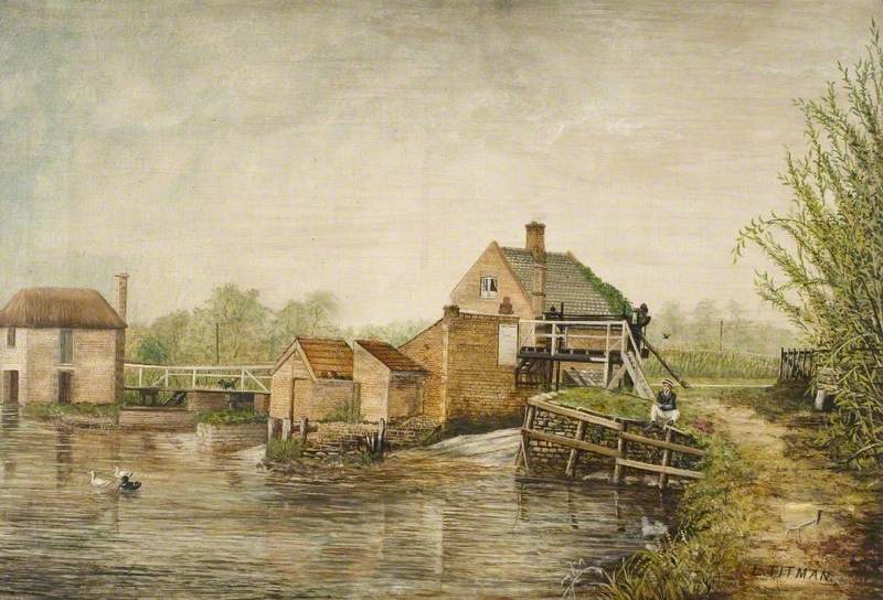 Watermill by a River with Ducks