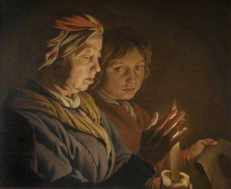 An Old Woman and a Boy by Candlelight