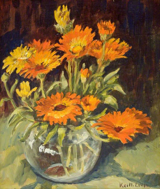 Marigolds in a Glass Bowl