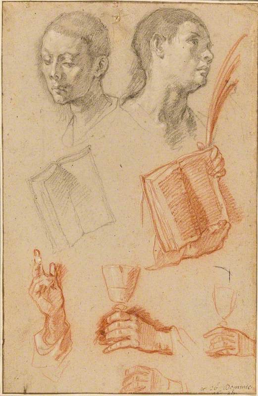 Sheet of Studies: Two Heads of a Youth; Two Studies of Open Books; Four Studies of Hands