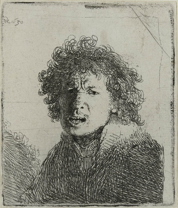 Self-portrait open-mouthed, as if shouting: Bust