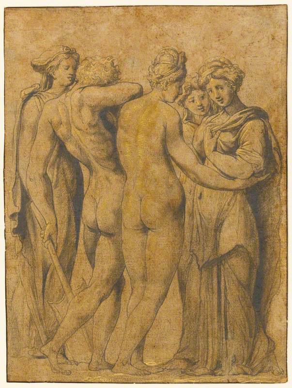 Male and Female Nude and Three Female Figures