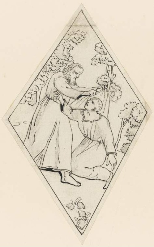Design for a lozenge: Elijah casting his mantle on Elisha
