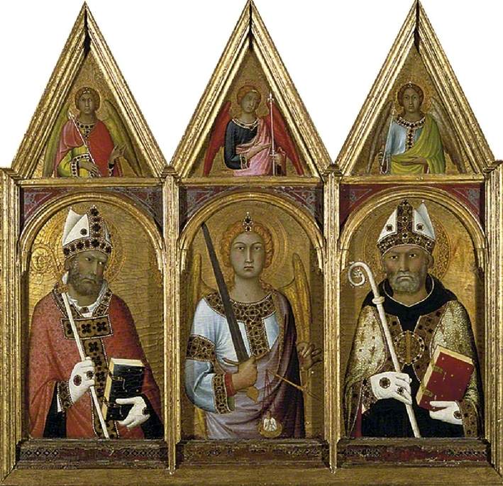 Saint Geminianus, Saint Michael and Saint Augustine, Each with an Angel above