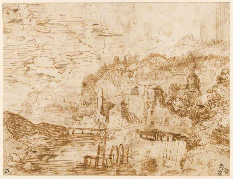 Hilly Landscape with Ruined Castle and Watermill
