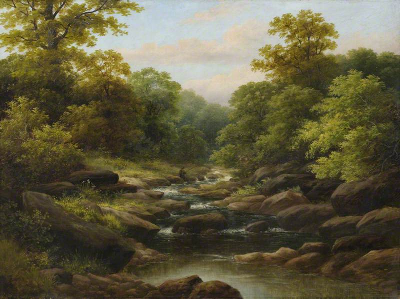 Fisherman on Banks of Upland Stream