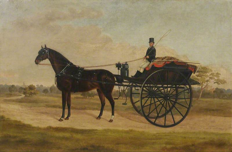 High-Wheeled Dog Cart with Horse and Driver