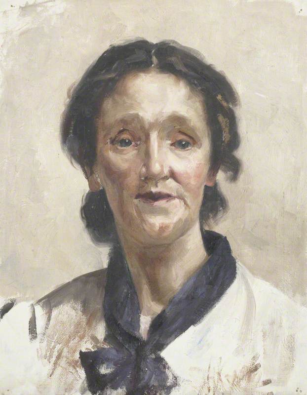 Portrait of a Young Woman Wearing a White Shirt with a Blue Scarf