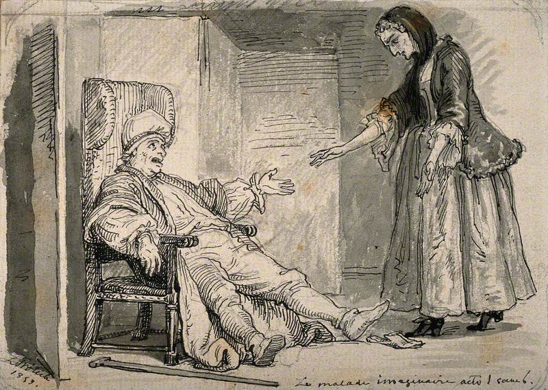 Le malade imaginaire: Argan, a Hypochondriac, Complaining of His Ailments to His Nurse