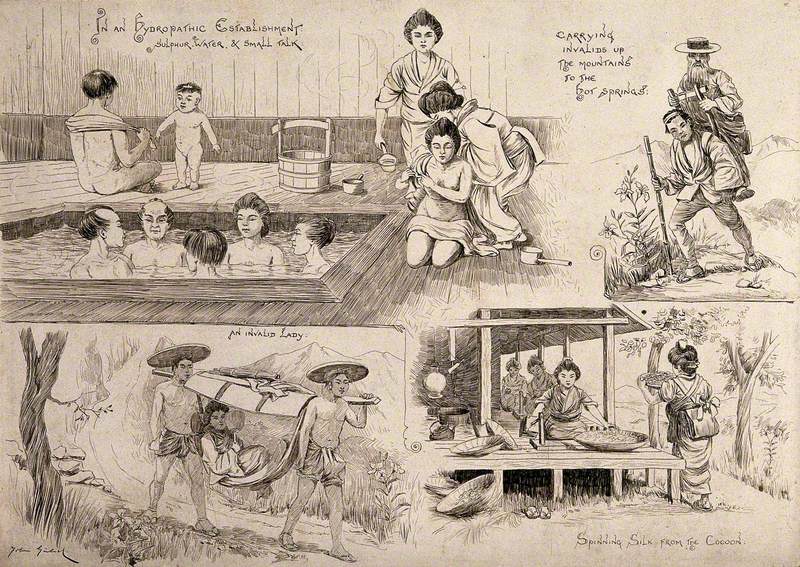 Three Scenes Relating to Hydrotherapy and One Concerning the Production of Silk