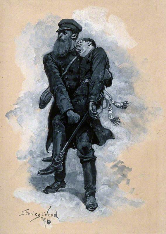 Russo-Japanese War: A Large, Bearded Man Carrying a Wounded Soldier