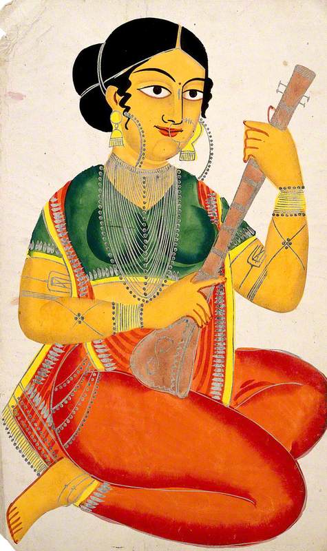 A Seated Courtesan Playing a Sitar