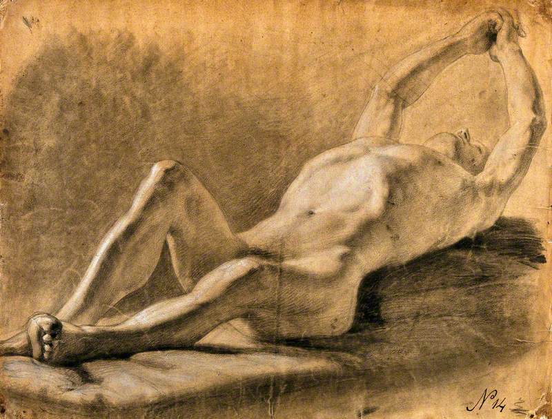 A Reclining Male Nude Clasping His Hands above His Head